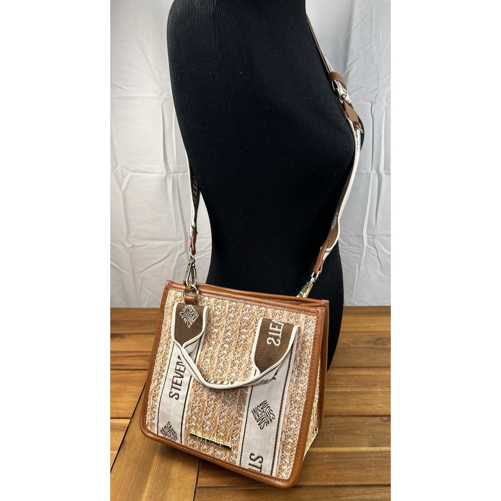 Steve Madden Bwebber Straw Satchel Crossbody Bag Tan Purse Mini Adjustable EUC